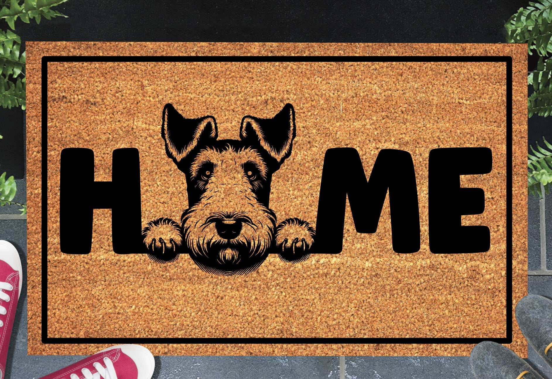 Fox Terrier doormat with HOME text - natural coir welcome mat with Fox Terrier design - 3 sizes available