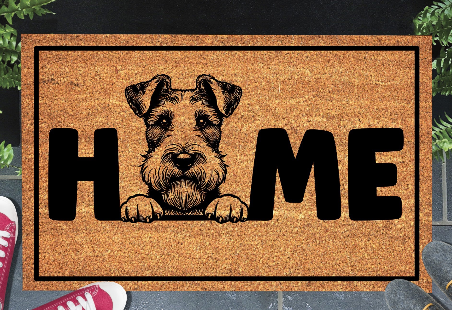 Fox Terrier doormat with HOME text - natural coir welcome mat with Fox Terrier design - 3 sizes available