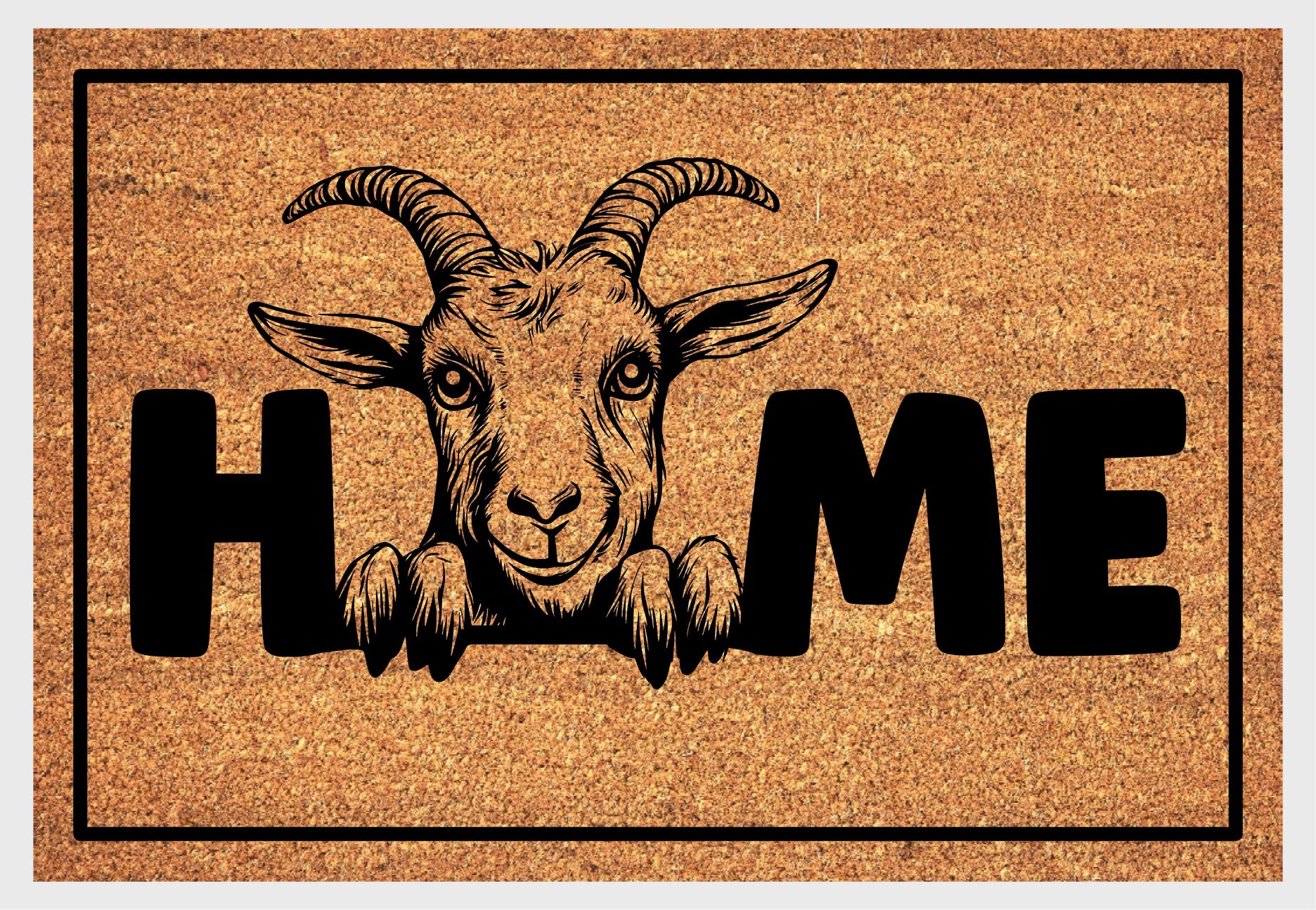 Goat farm animal coir doormat #1 with home text natural fiber welcome mat