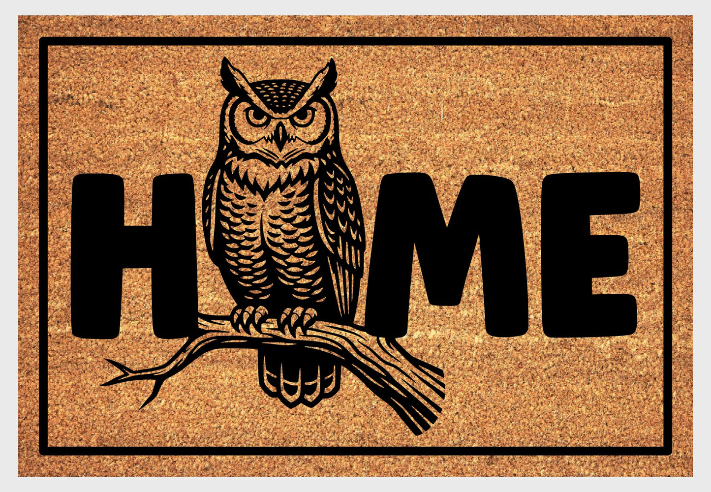 Great Horned Owl wildlife coir doormat #2 with home text natural fiber welcome mat