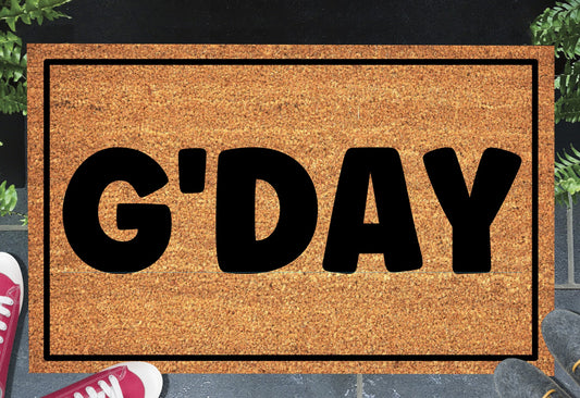 G'day Australian doormat #1 on front porch entryway