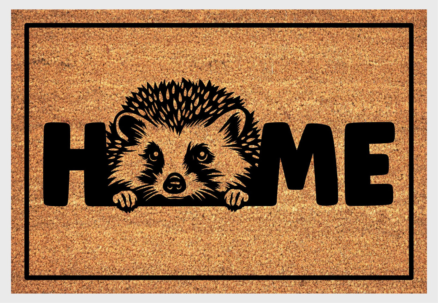 Hedgehog coir doormat close-up - durable natural fiber welcome mat with non-slip backing - woodland entryway decor