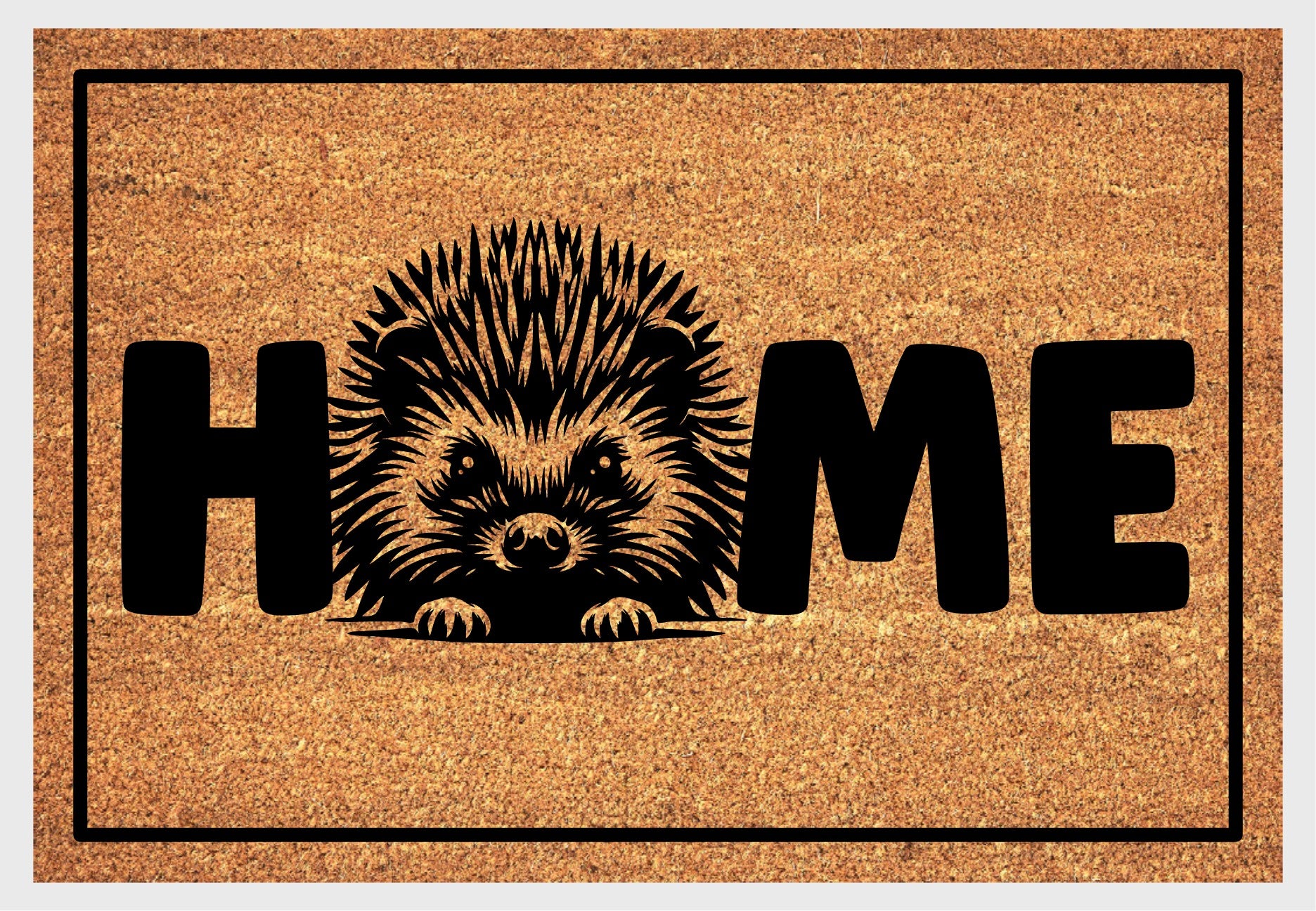Hedgehog coir doormat close-up - durable natural fiber welcome mat with non-slip backing - woodland entryway decor