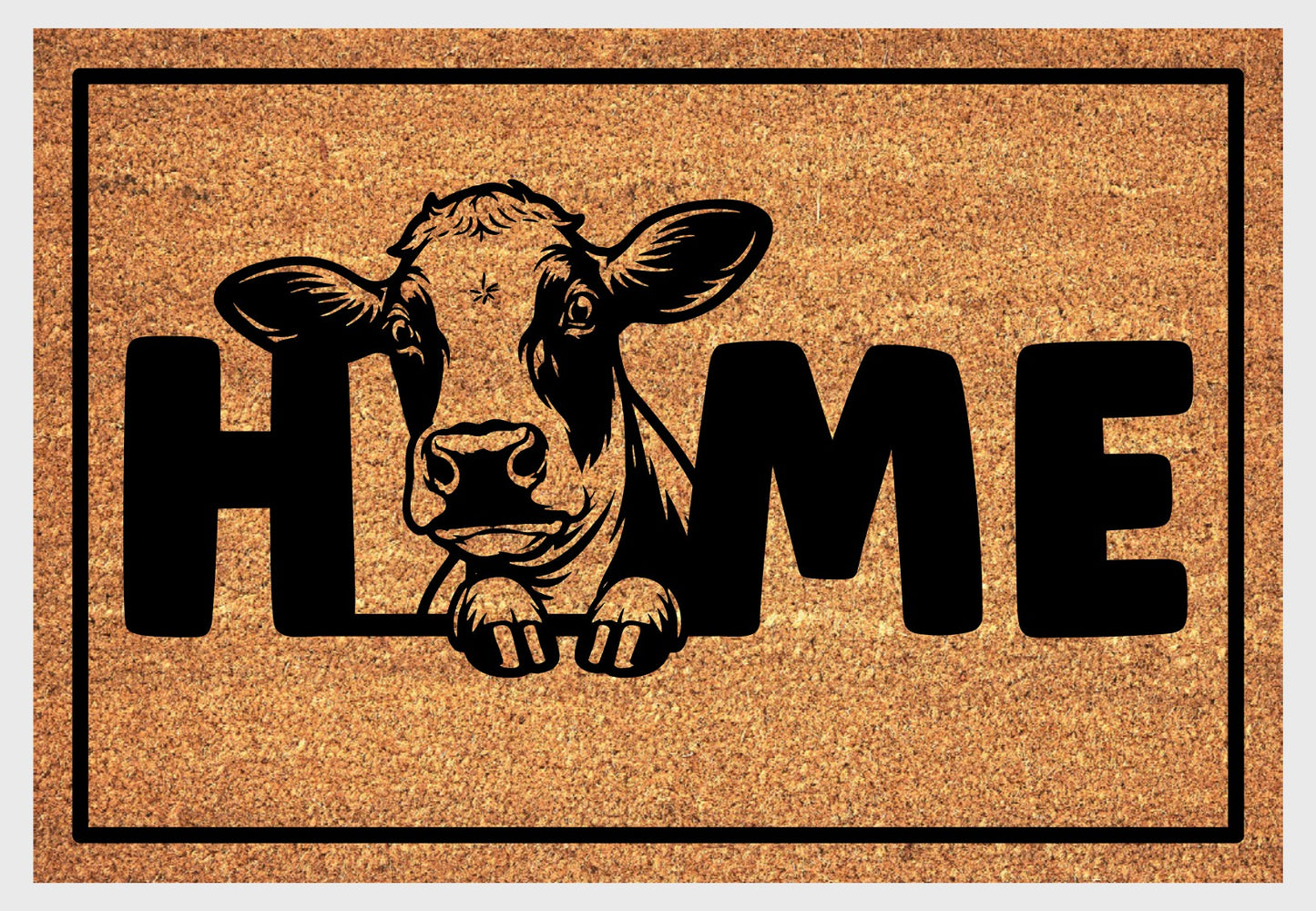 Holstein cow doormat close-up - durable natural fiber welcome mat with non-slip backing - farmhouse entryway decor