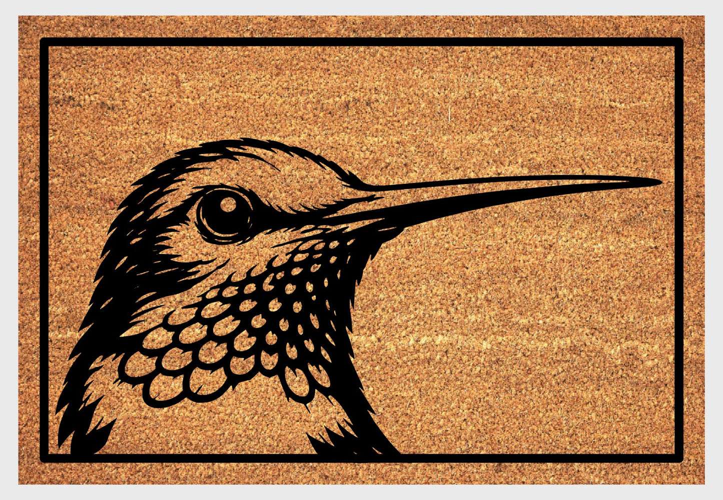 Peeking hummingbird coir doormat #1 with peeping hummingbird design