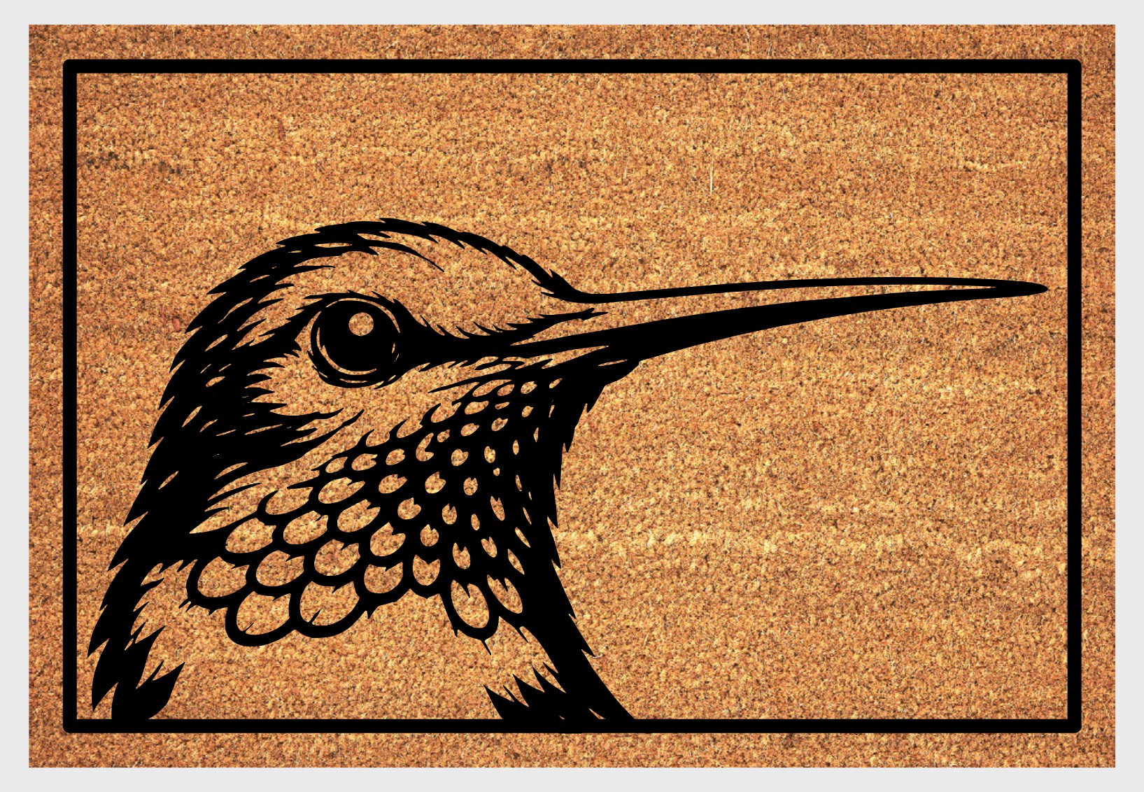 Peeking hummingbird coir doormat #1 with peeping hummingbird design