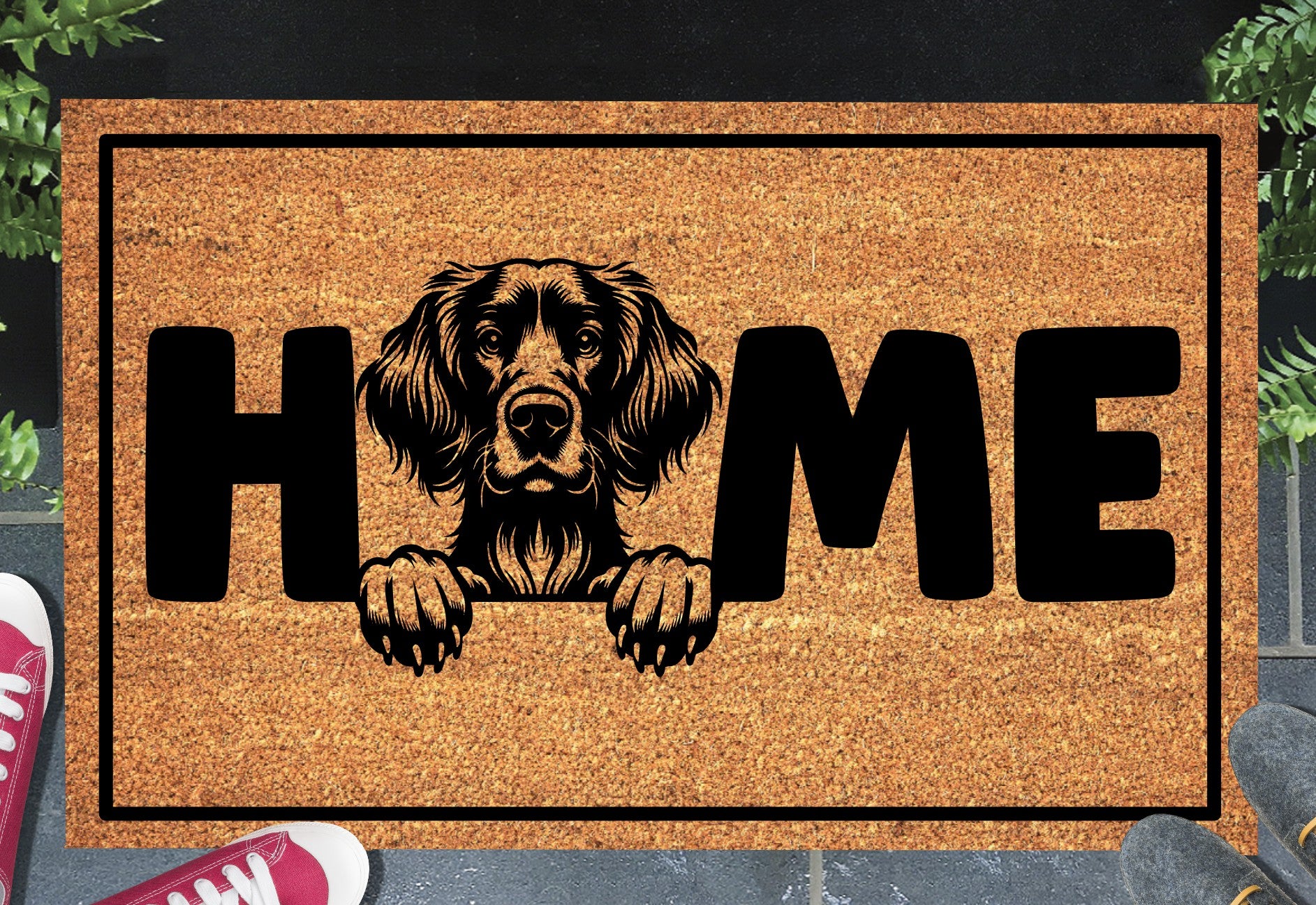Irish Setter doormat #1 on front porch entryway