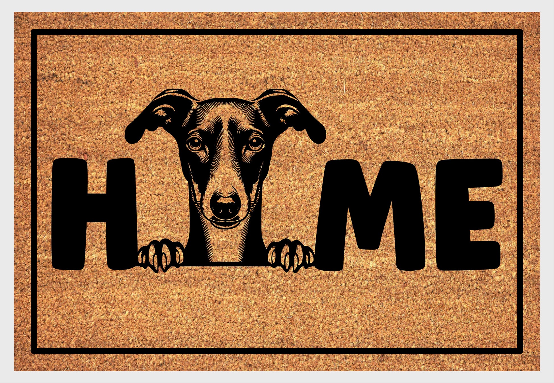 Italian Greyhound Iggy coir doormat #2 with home text natural fiber welcome mat