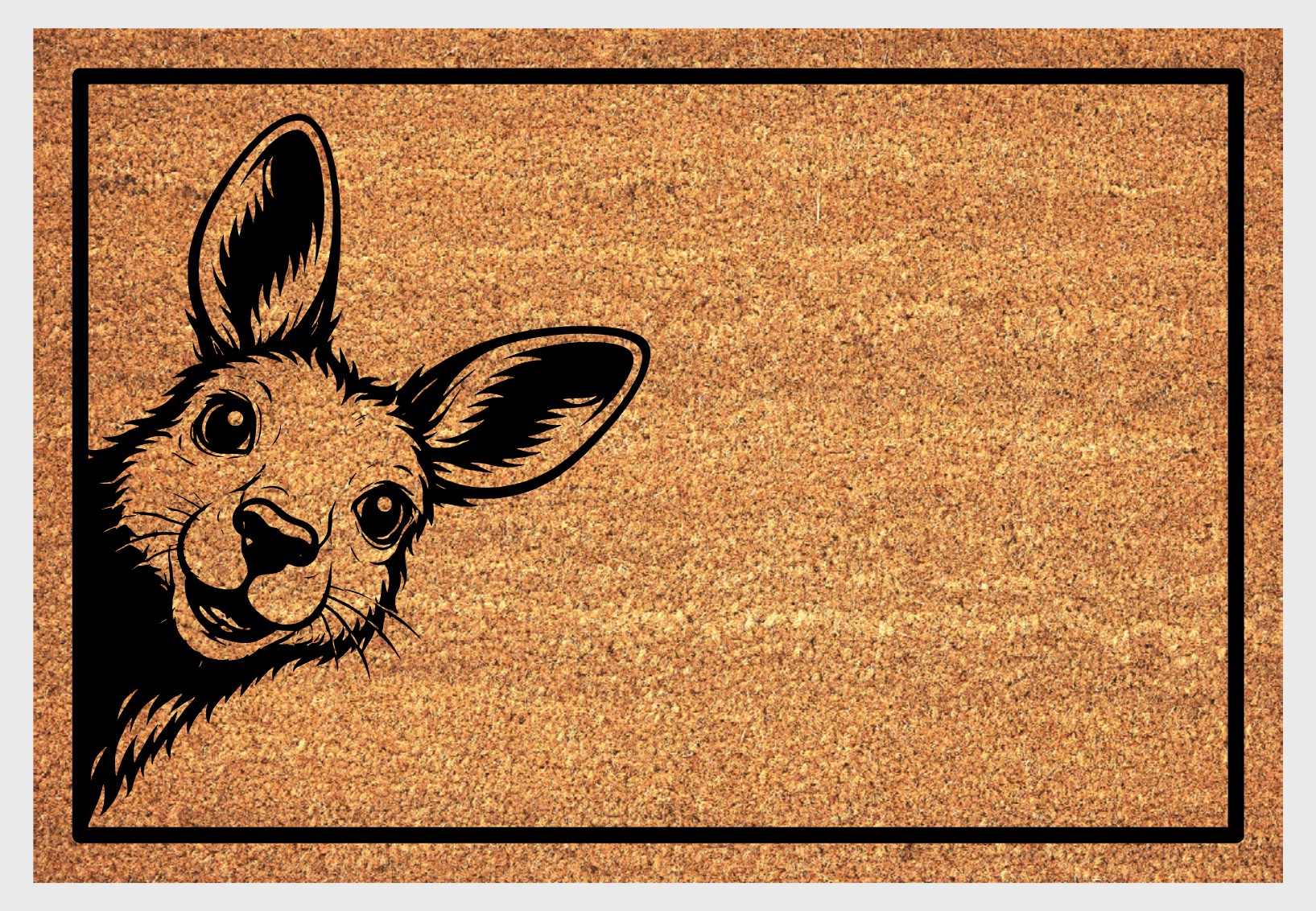 Kangaroo peeking doormat close-up - natural coir with peeping kangaroo design