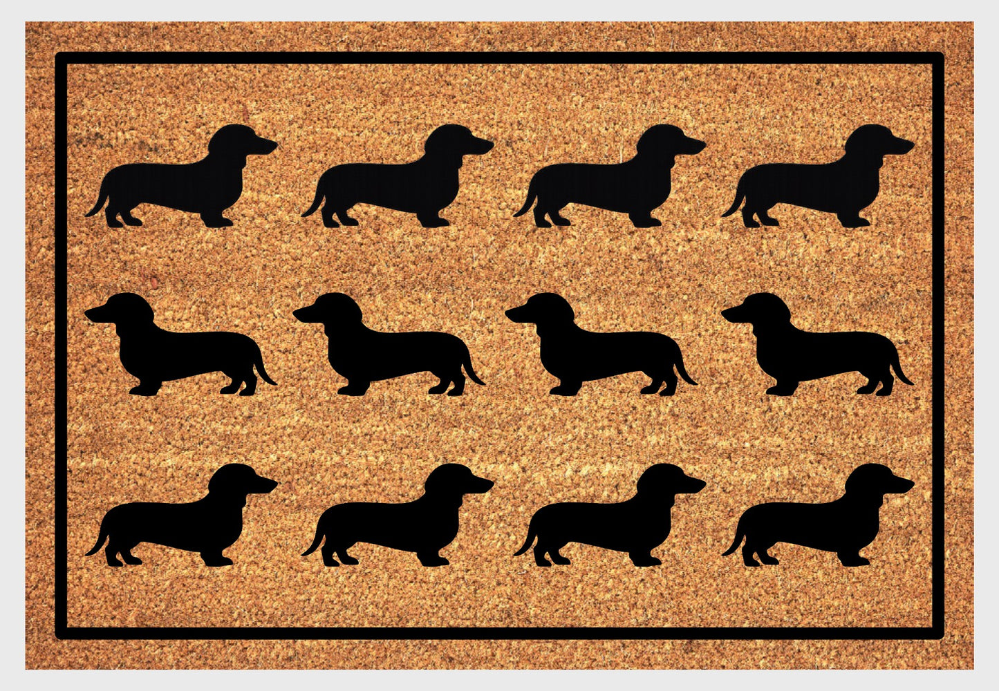 Dachshund silhouette coir doormat #1 showing repeating dachshund pattern design