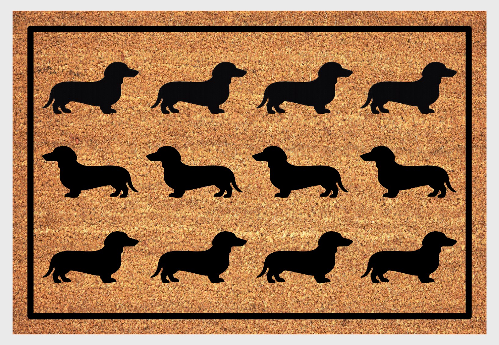 Dachshund silhouette coir doormat #1 showing repeating dachshund pattern design