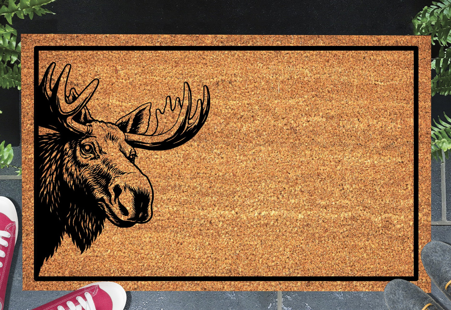 Moose peeking doormat in entryway - 16x24 size