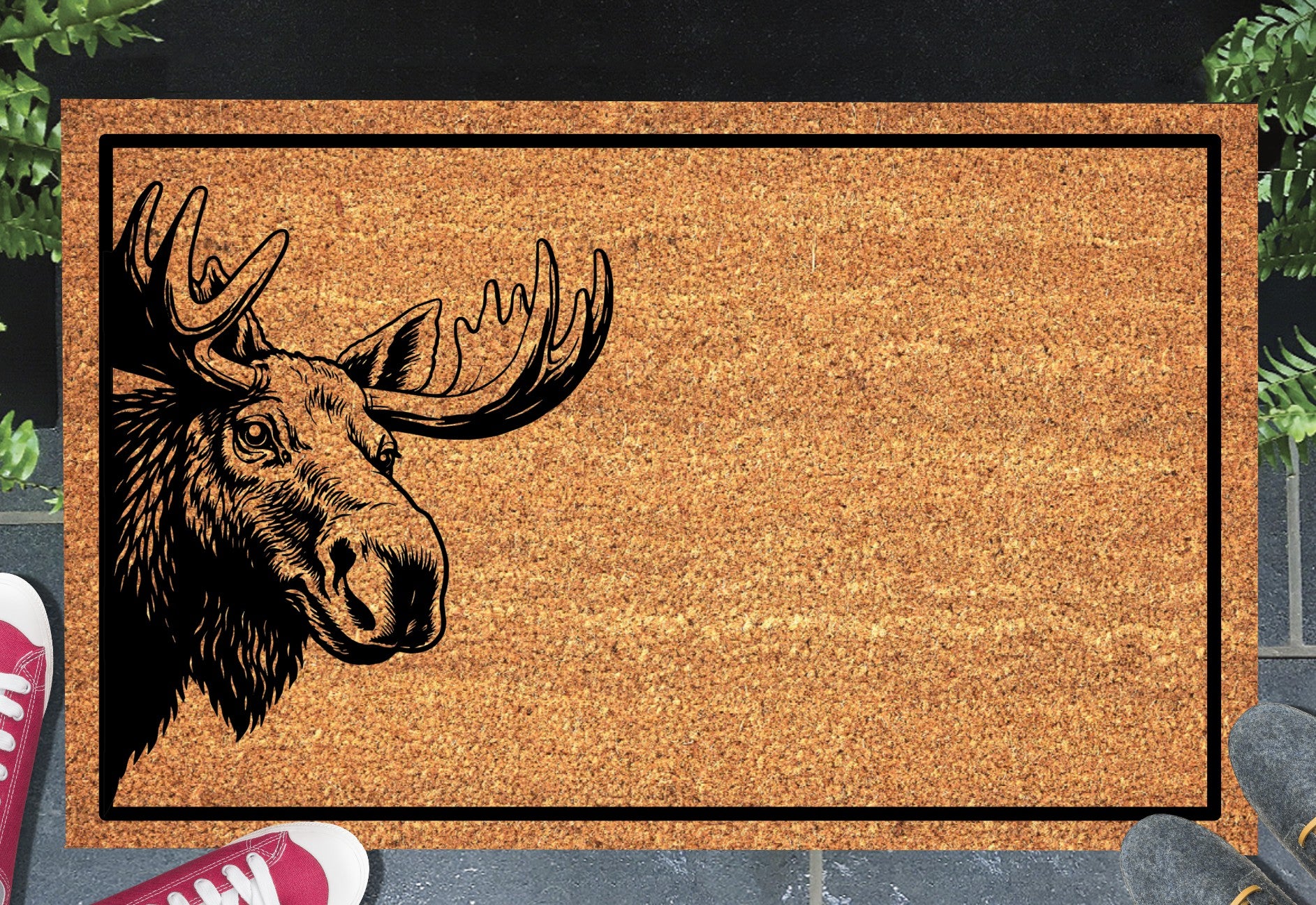Moose peeking doormat in entryway - 16x24 size