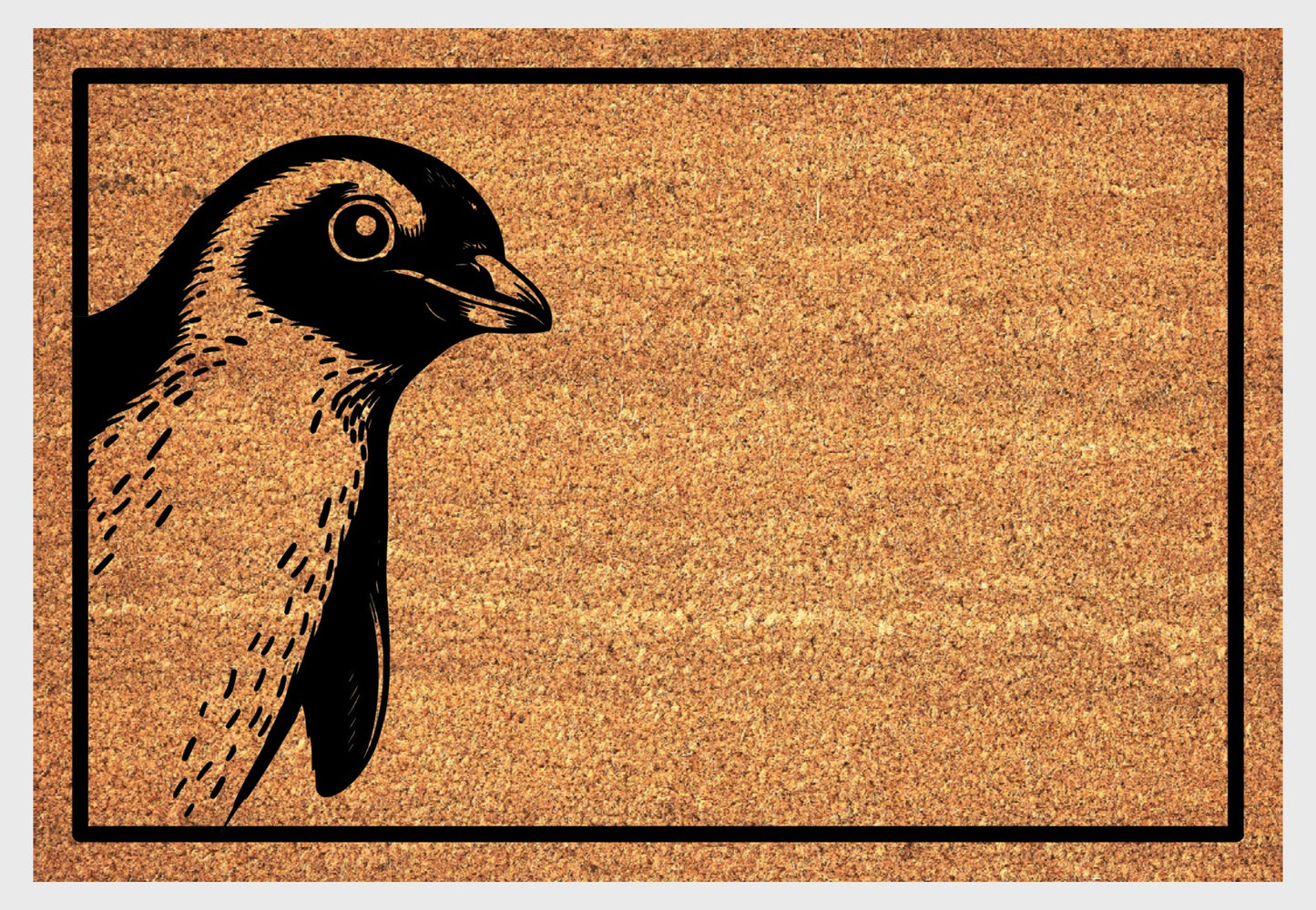 Penguin peeking doormat close-up - natural coir with peeping penguin design
