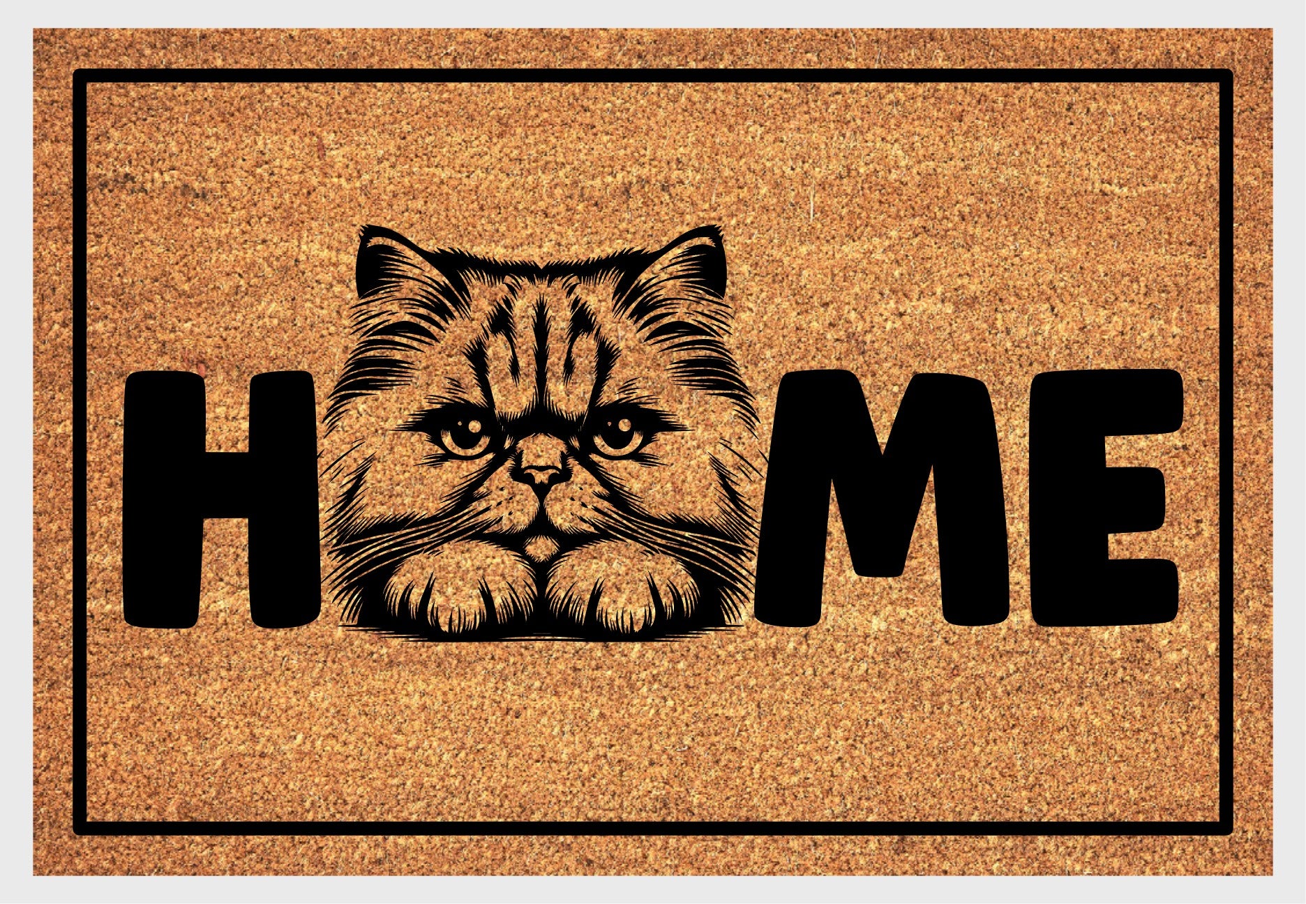 Persian cat coir doormat #3 with cat design and HOME lettering