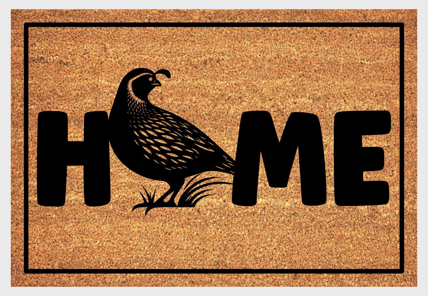 Quail coir doormat #1 with HOME text and quail design