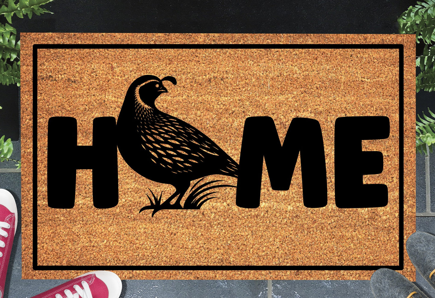 Quail doormat #1 on front porch entryway