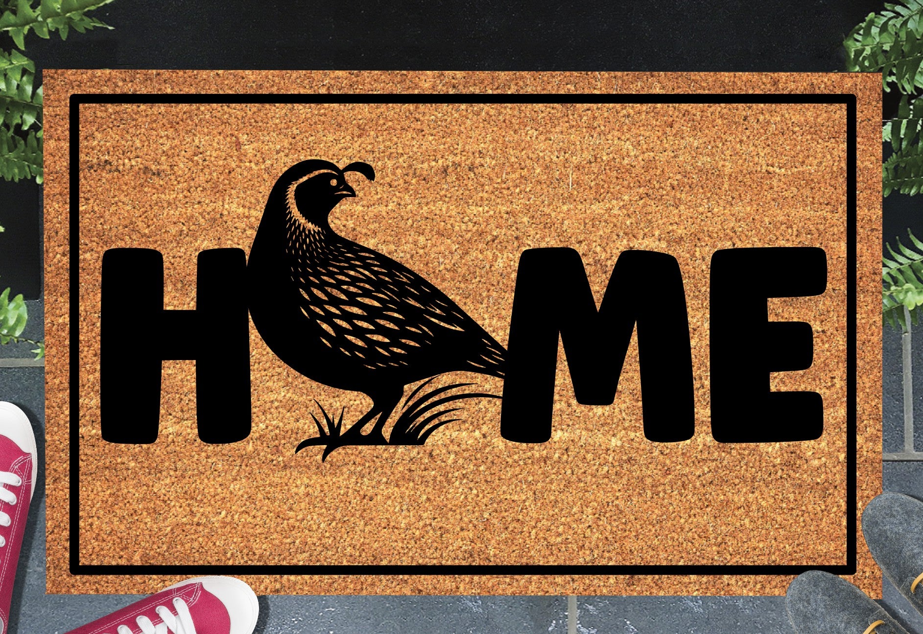 Quail doormat #1 on front porch entryway