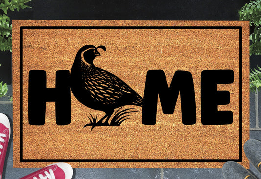 Quail doormat #1 on front porch entryway