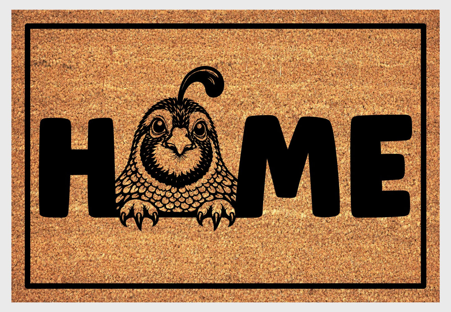  Quail coir doormat #2 with HOME text and quail design