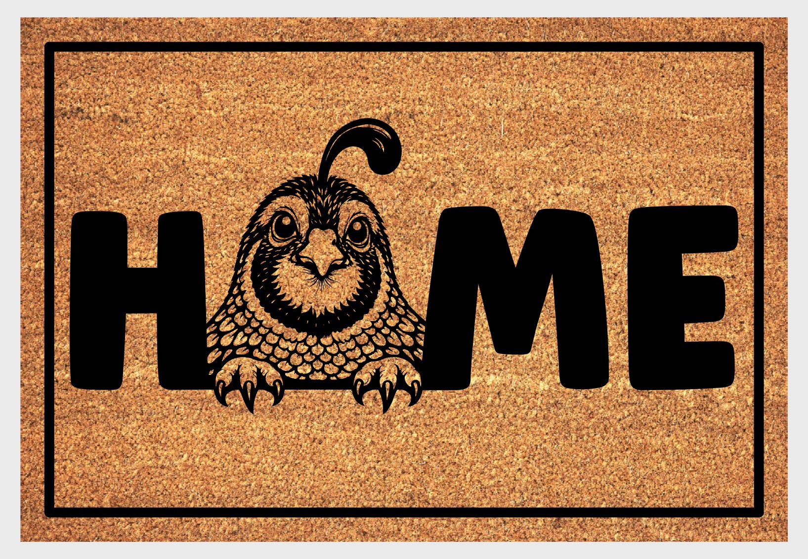  Quail coir doormat #2 with HOME text and quail design