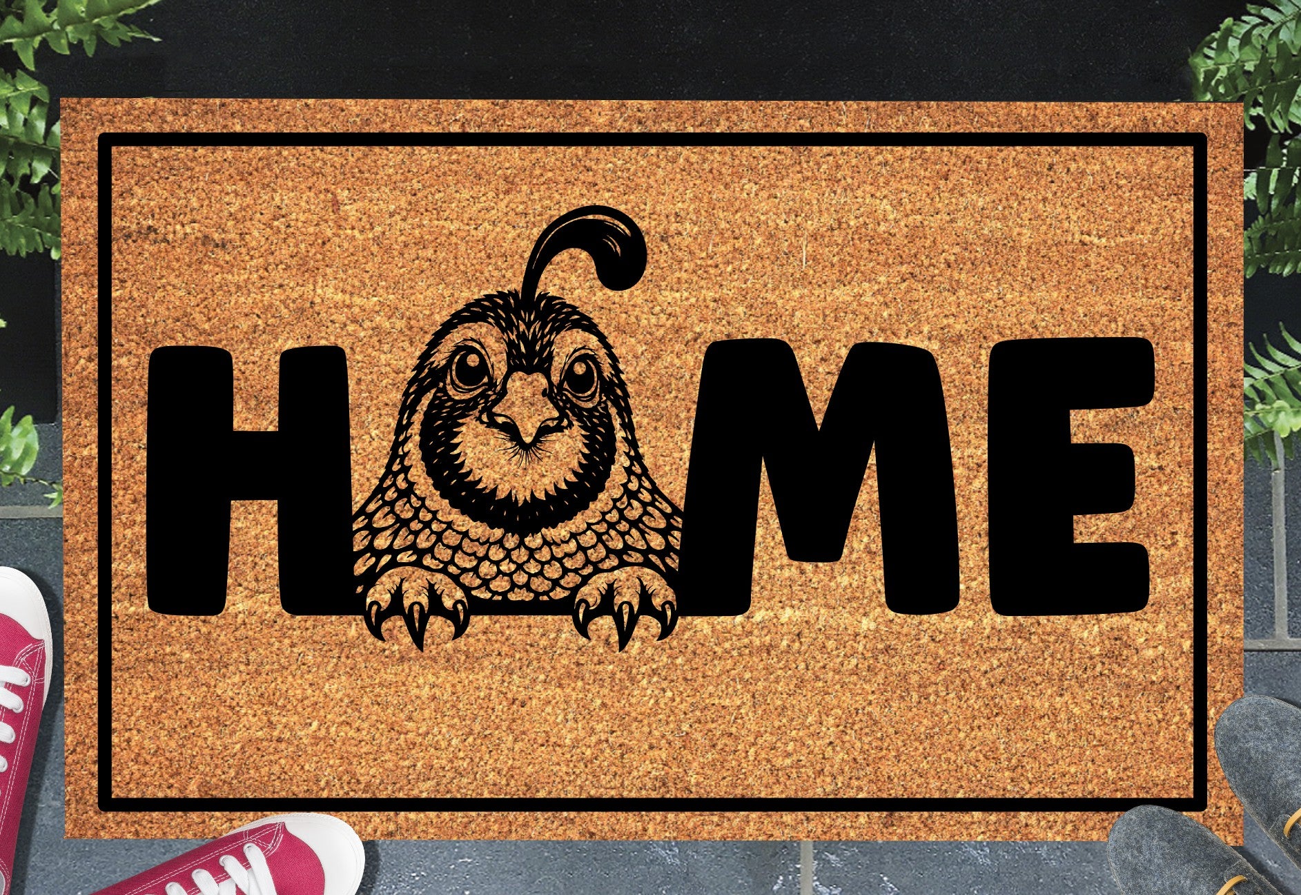 Quail doormat #2 on front porch entryway