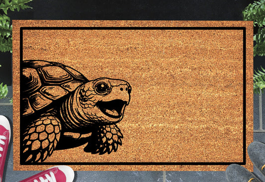 Russian tortoise doormat #1 on front porch entryway
