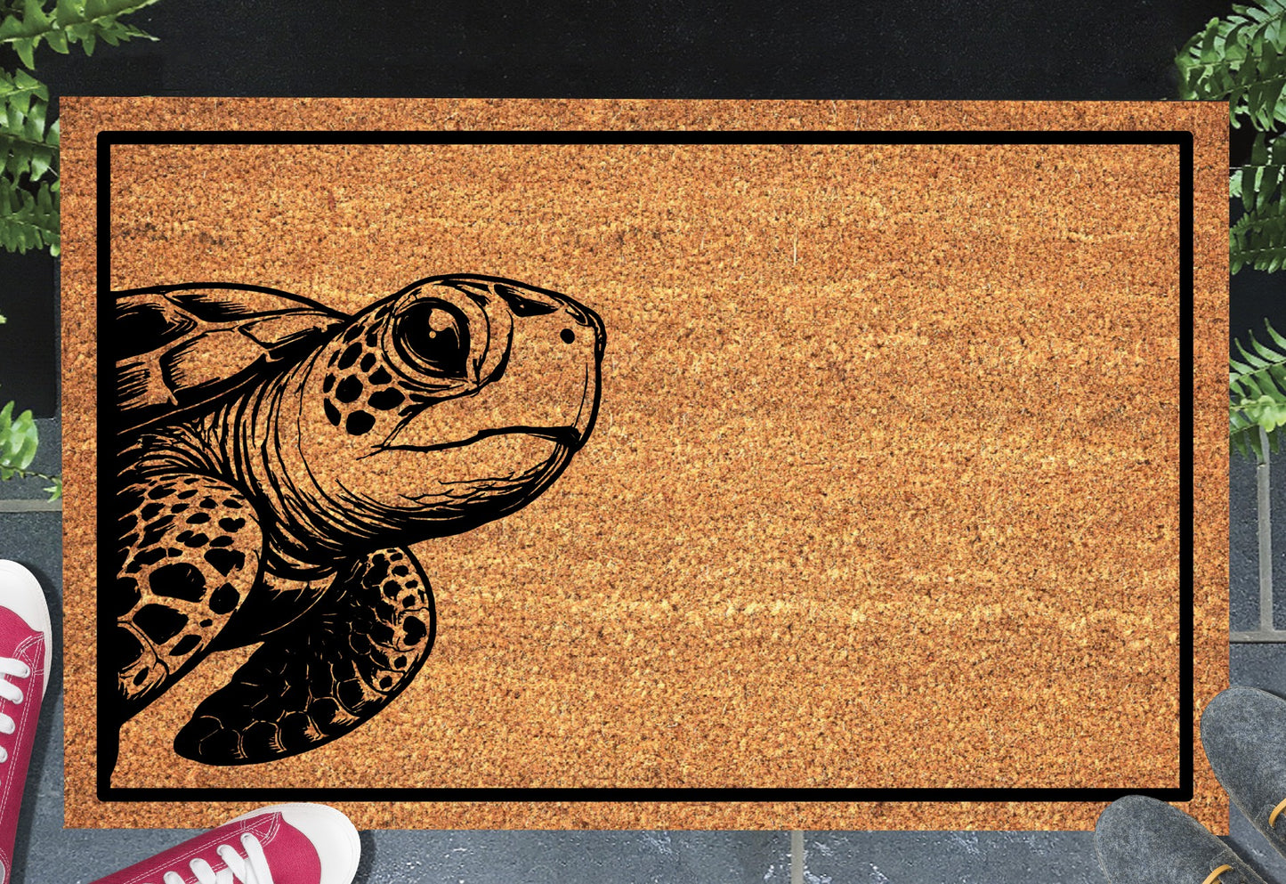Sea turtle peeking doormat in entryway - 16x24 size