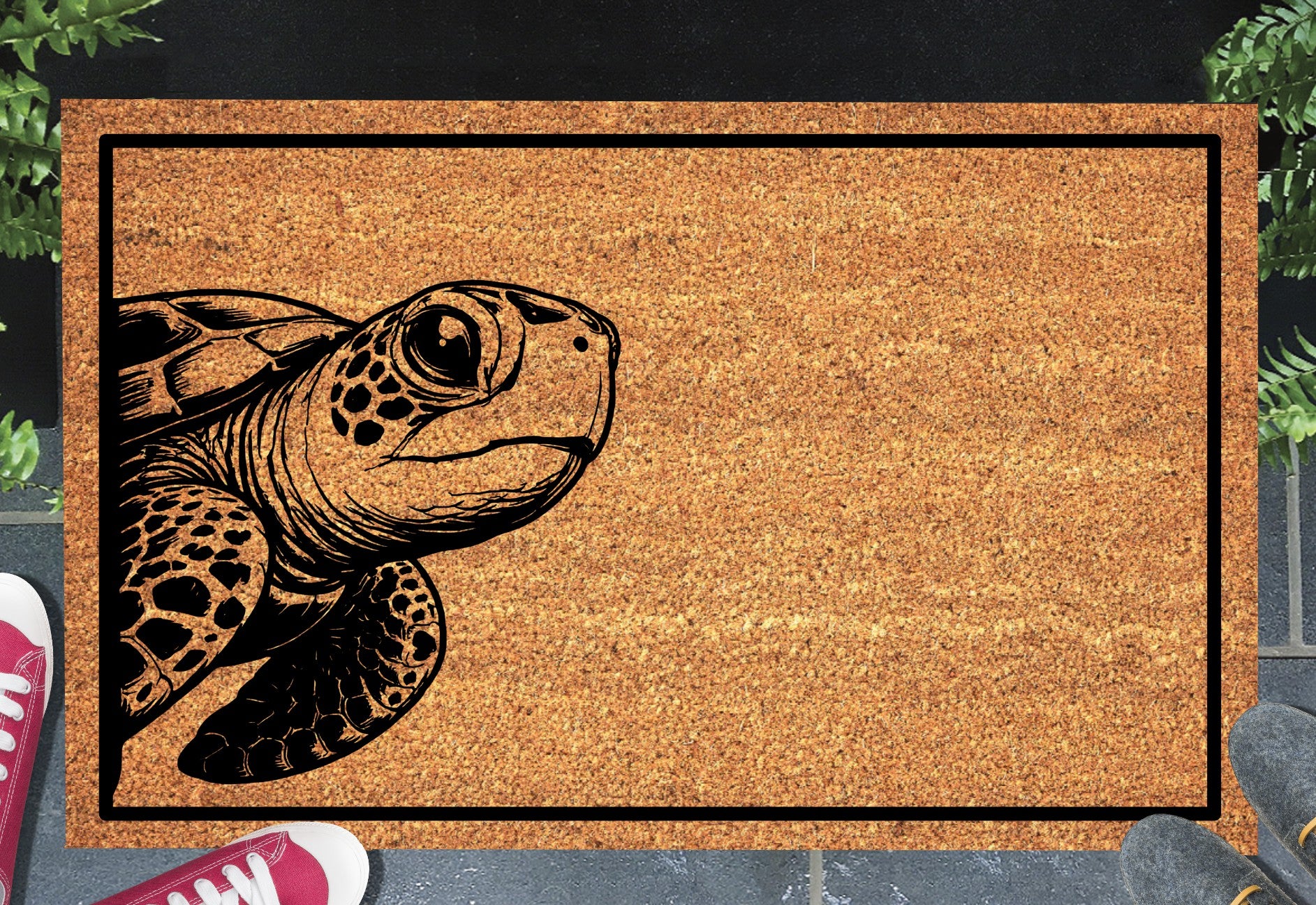 Sea turtle peeking doormat in entryway - 16x24 size