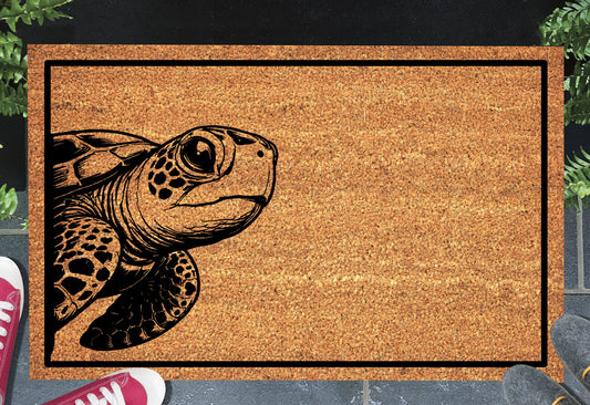 Sea turtle peeking doormat in entryway - 16x24 size