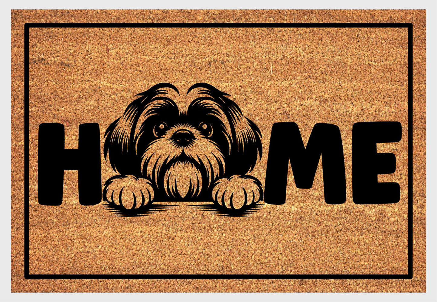 Shih Tzu coir doormat #1 with dog design and HOME lettering