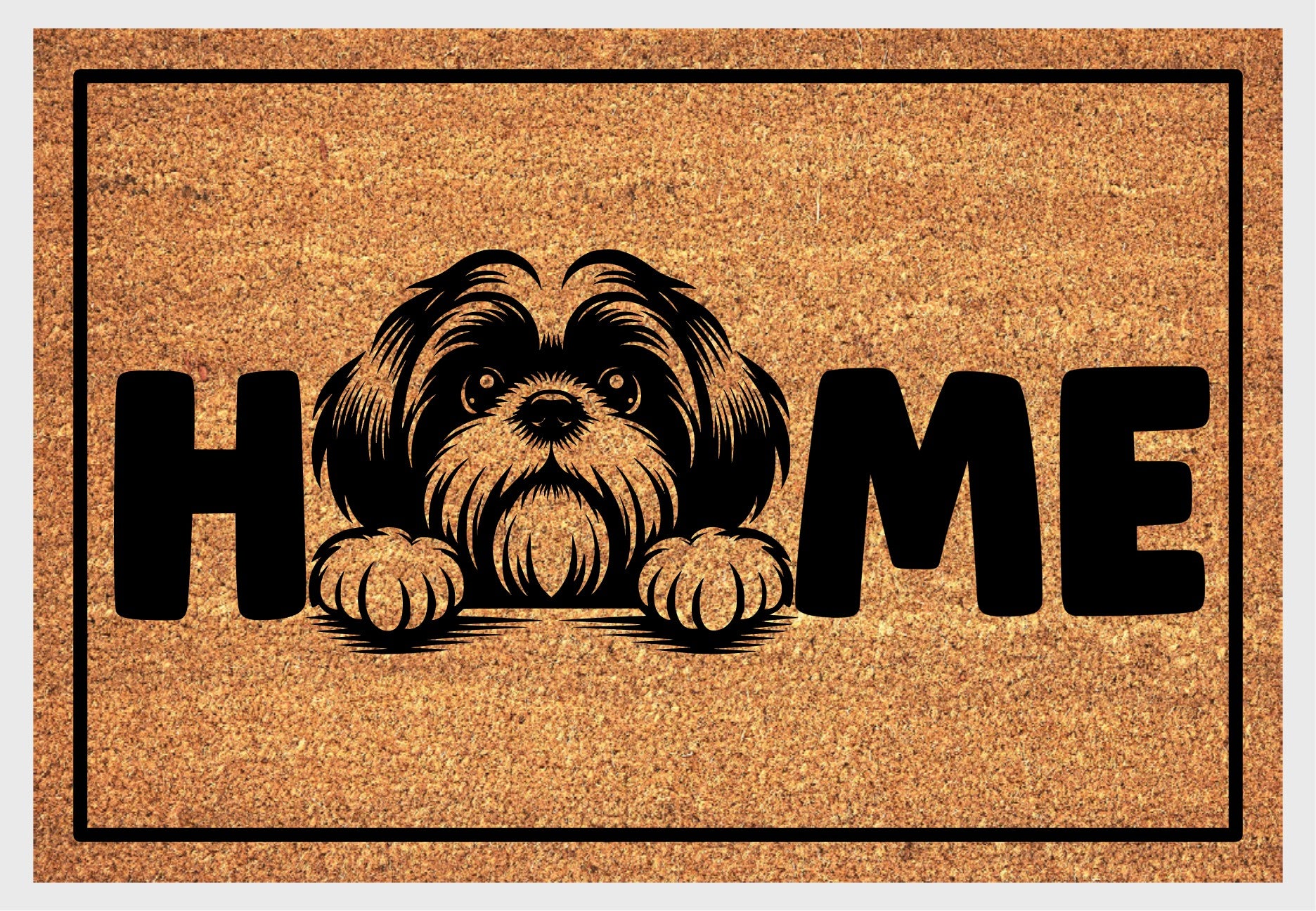 Shih Tzu coir doormat #1 with dog design and HOME lettering