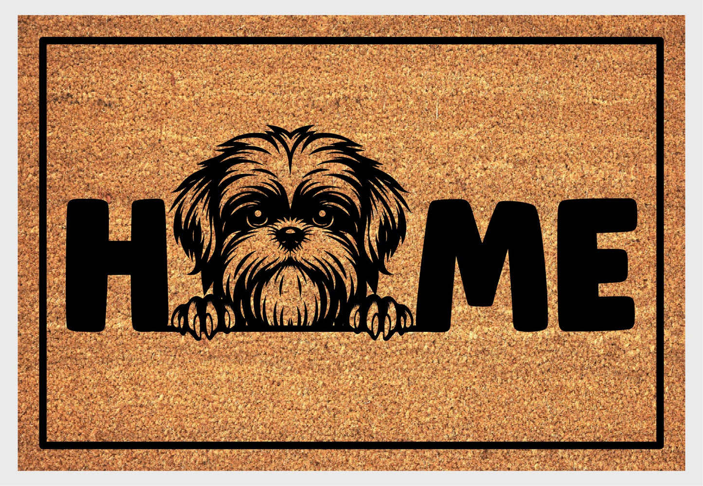 Shih Tzu coir doormat #2 with dog design and HOME lettering