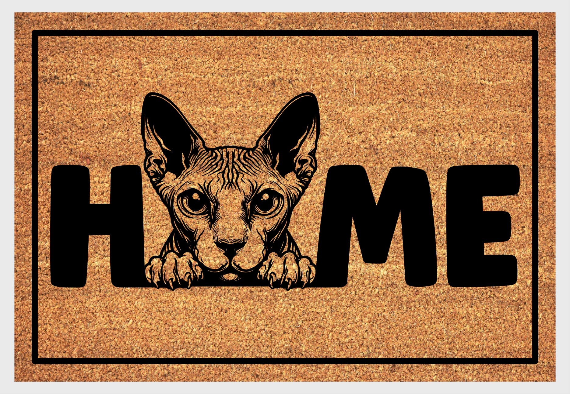 Sphynx cat coir doormat #3 with home text natural fiber welcome mat