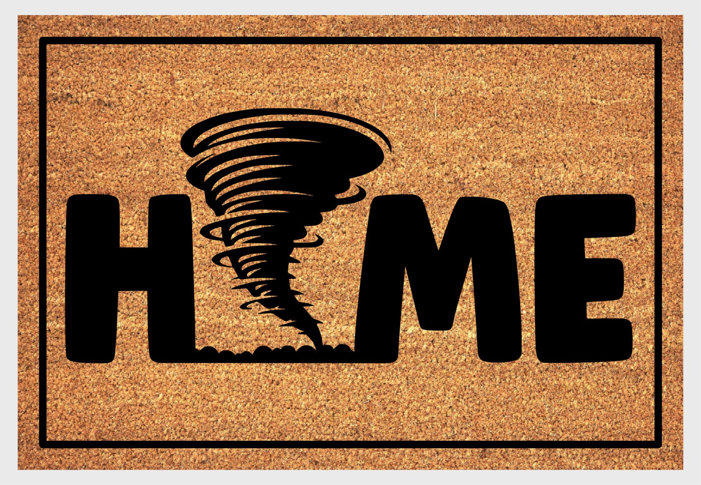 Tornado doormat close-up - natural coir with storm and HOME text design