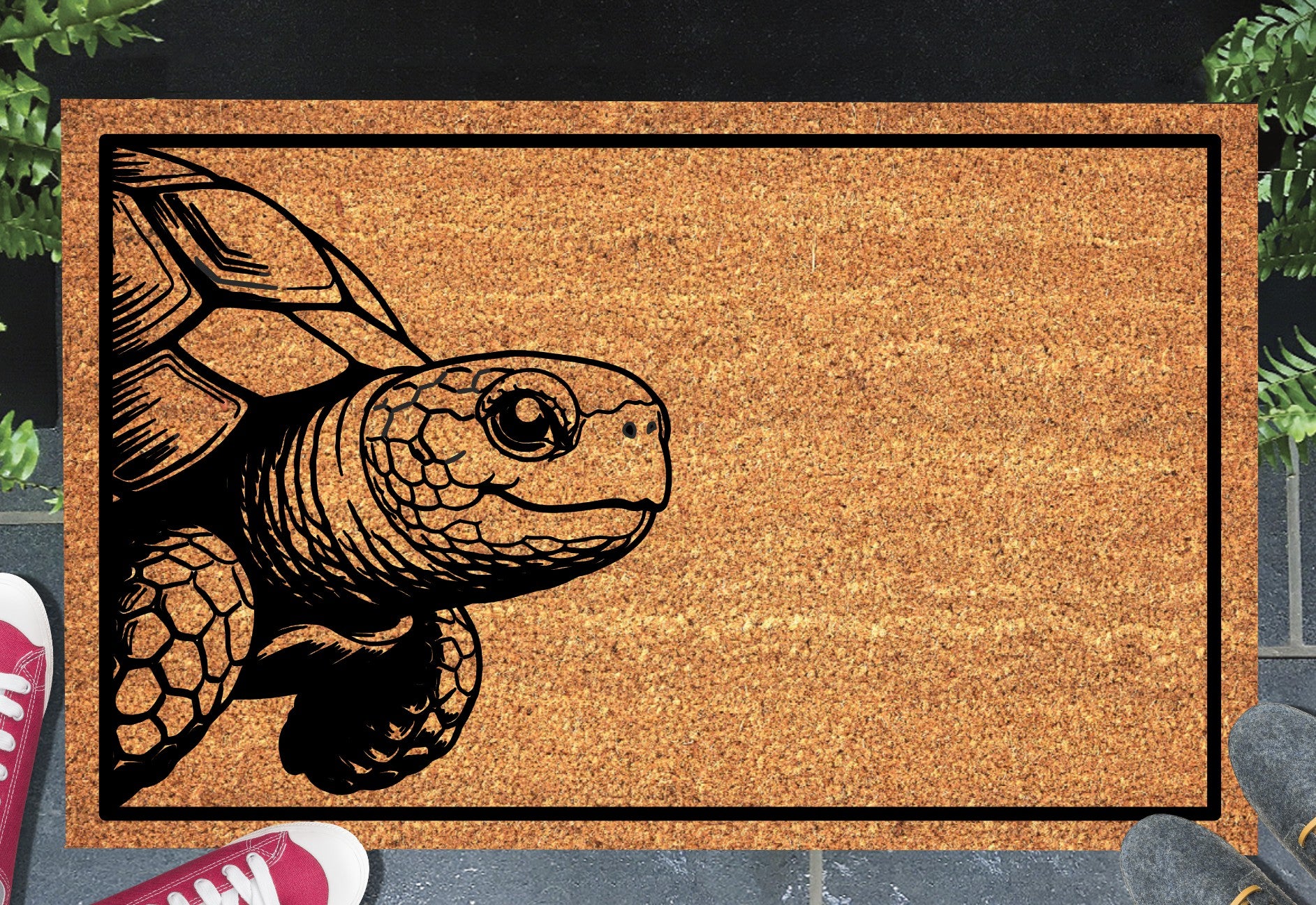 Peeking tortoise doormat #1 on front porch entryway