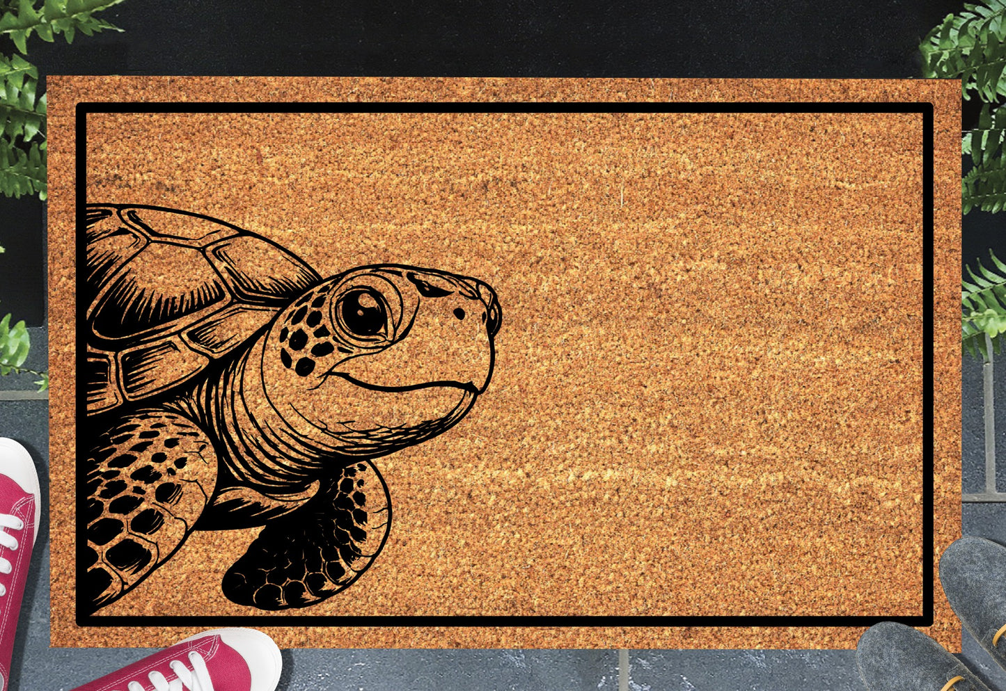 Peeking turtle doormat #1 on front porch entryway