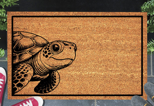 Peeking turtle doormat #1 on front porch entryway