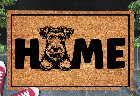 Welsh Terrier doormat #1 with dog silhouette in entryway - natural coir welcome mat