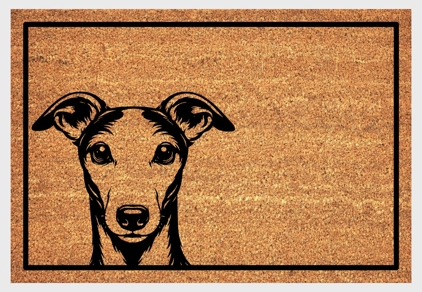 Peeking whippet coir doormat #1 with peeping whippet design