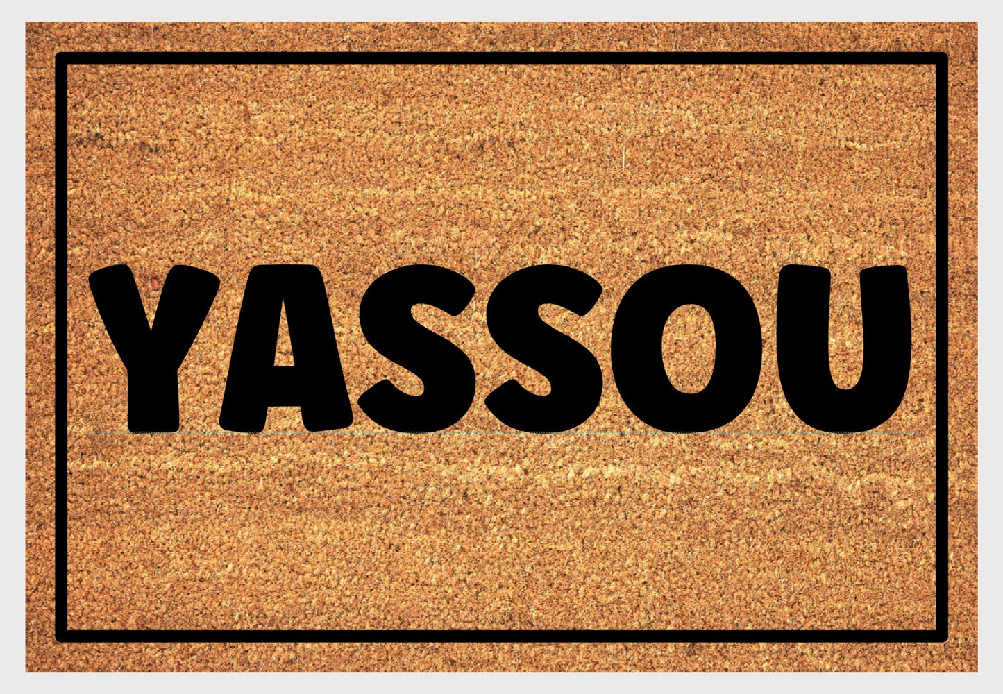 Yassou coir doormat #1 with Greek welcome greeting
