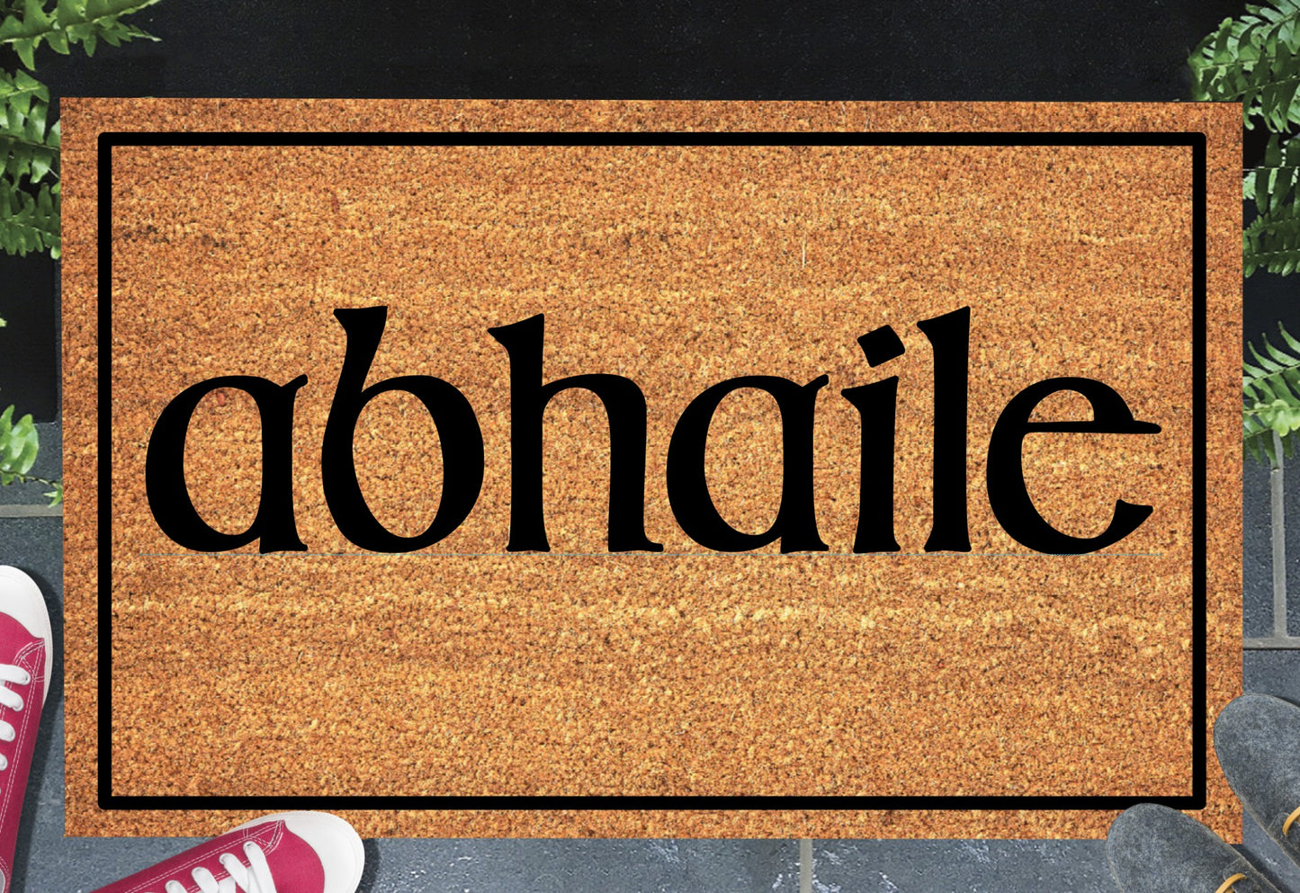 Abhaile Irish welcome doormat in natural coir placed at front door entrance