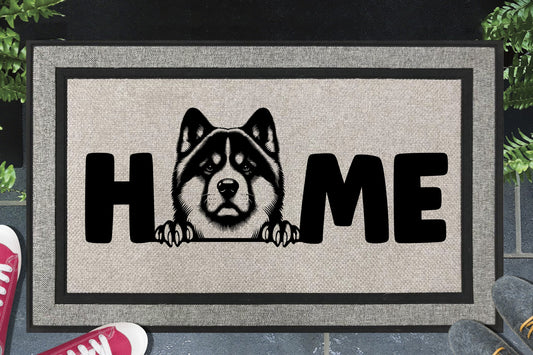 Akita doormat with HOME text - woven polyester outdoor mat - 18x30 non-slip entryway mat