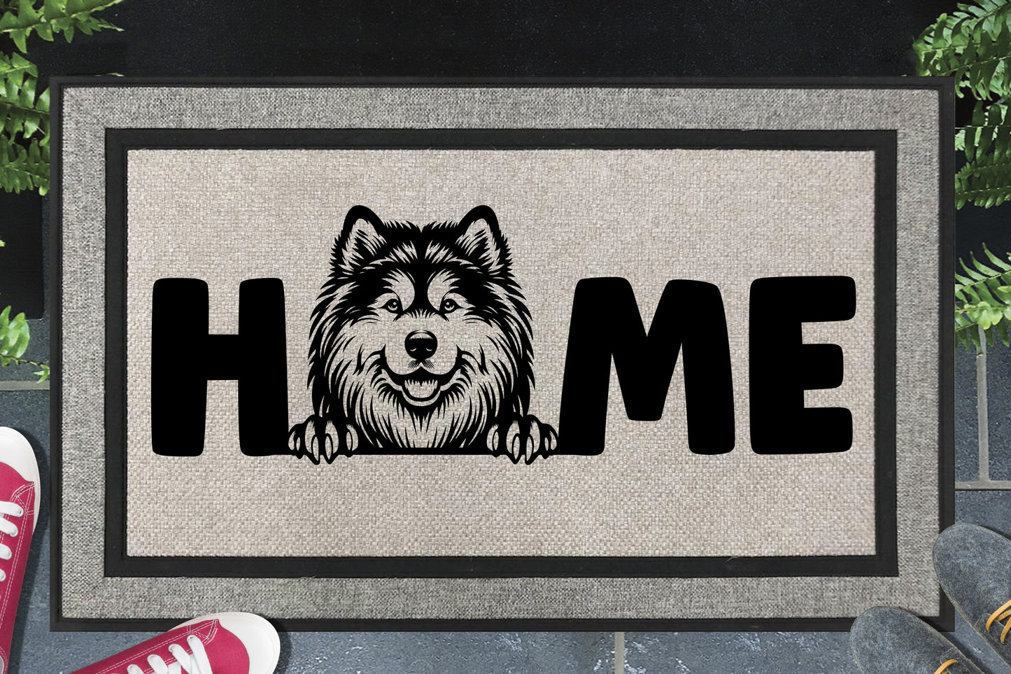 Alaskan Malamute all weather doormat #1 with HOME text and dog breed design