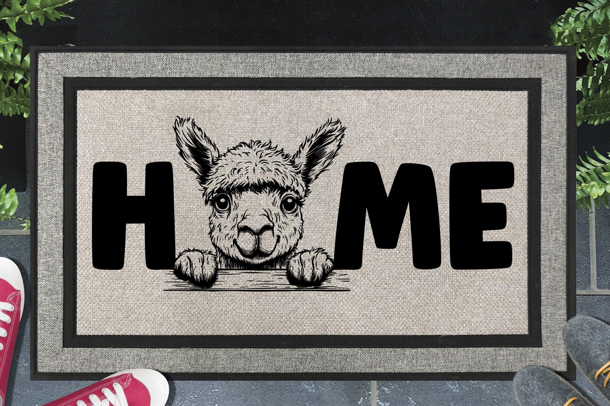 Alpaca doormat #1 with HOME text and alpaca design