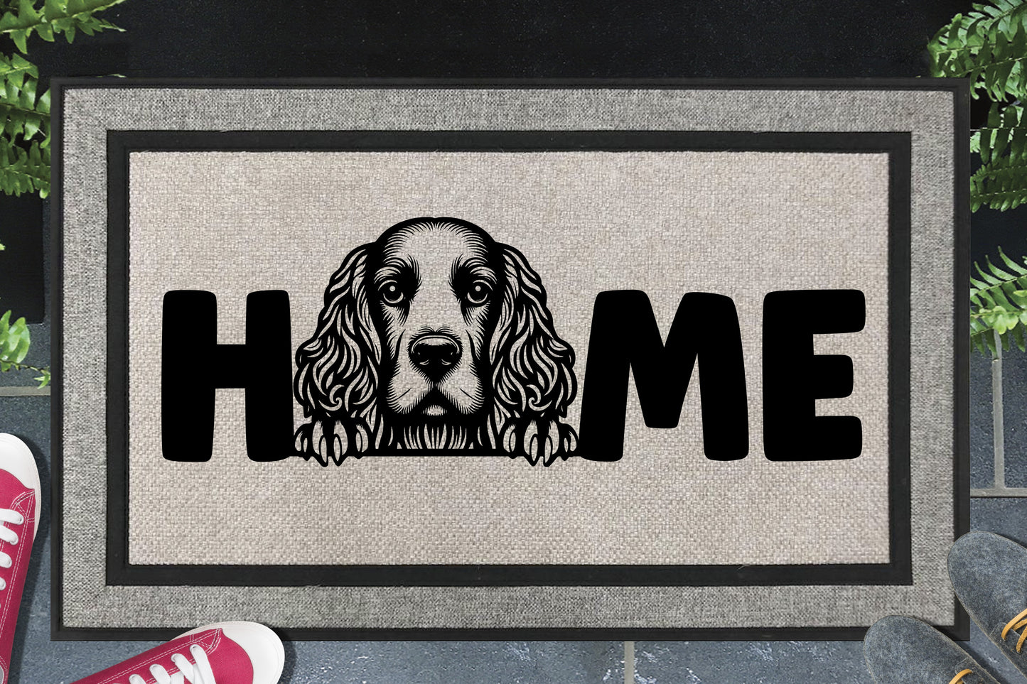 American Water Spaniel doormat with HOME text - durable welcome mat with AWS dog design - 18x30 size available