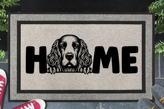 American Water Spaniel doormat with HOME text - durable welcome mat with AWS dog design - 18x30 size available