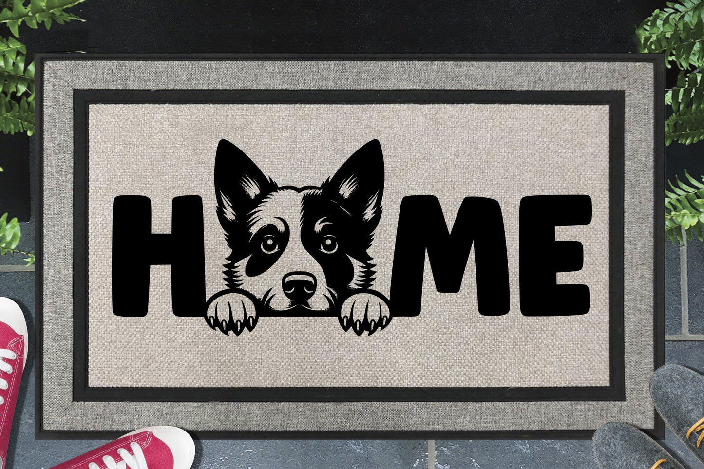 Australian Cattle Dog doormat with HOME text - woven polyester outdoor mat - 18x30 non-slip entryway mat