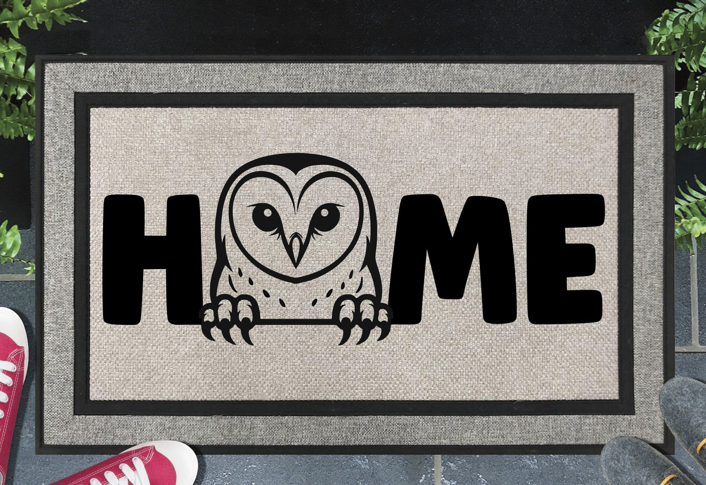 Barn Owl doormat #1 with HOME text