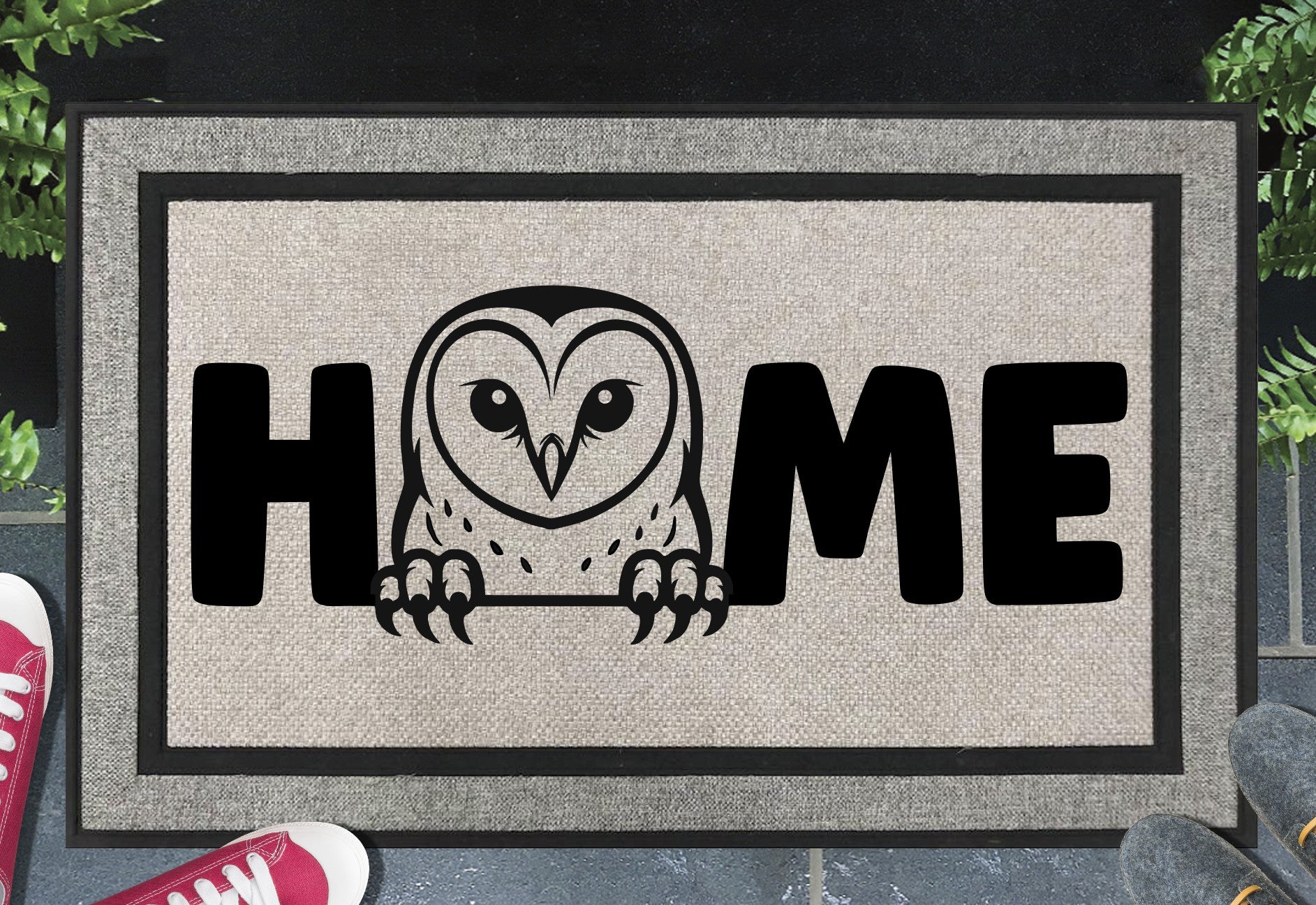 Barn Owl doormat #1 with HOME text